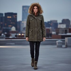 snobish collection Womens Green Hooded Utility Jacket - Size XL